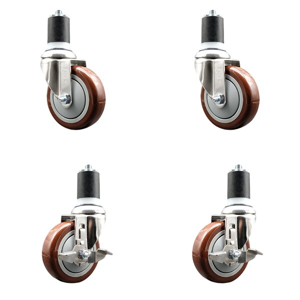 Service Caster 4 Inch 316SS Maroon Poly Swivel 1-7/8 Inch Expanding Stem Caster Brake SCC, 2PK SS316EX20S414-PPUB-MRN-2-TLB-2-178 - main